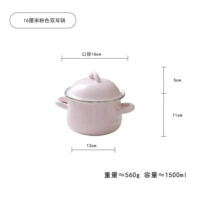 Afralia™ Enamel Stock Pot with Lid, 1.5L Multi-Purpose Cooking Pot for Kitchen Soups and Porridge