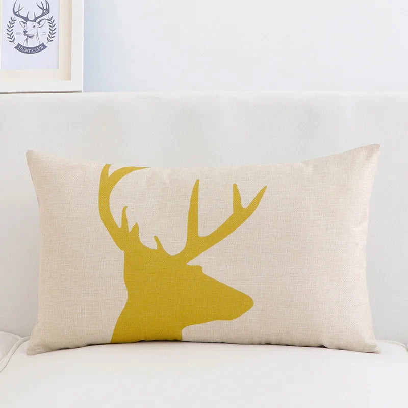 Afralia™ Geometric Elk Design Linen Lumbar Pillow Cover 30X50cm Modern Nordic Home Decor