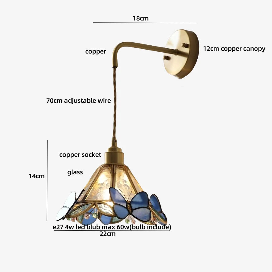 Afralia™ LED Butterfly Glass Wall Lamp Sconce with Pull Chain Switch