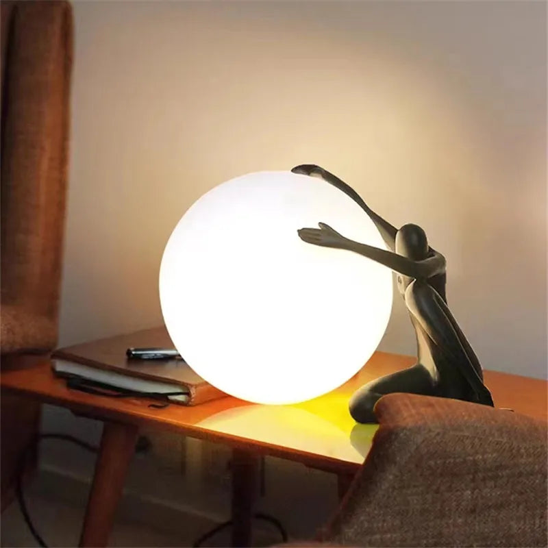 Afralia™ Ball Holding Character Resins Lamp for Living Room Bedroom