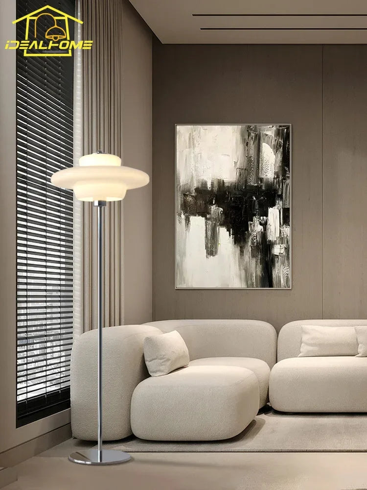 Afralia™ Cream Glass Bauhaus Floor Lamp LED E27 Minimalist UFO Style