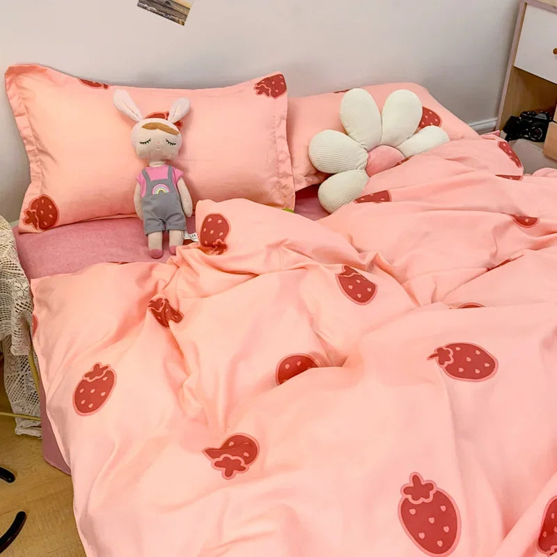 Afralia™ Cute Cartoon Printed Bedding Set | Washed Skin-Friendly | Queen/King Size