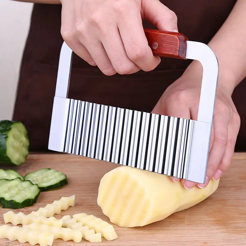 Afralia™ Wavy Potato Cutter Stainless Steel Slicer French Fry Chopper Vegetable Knife