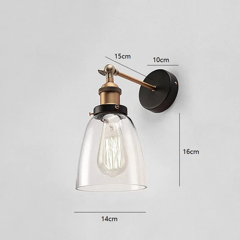 Afralia™ Industrial Vintage Loft Style Wall Lamp Bedside Sconce Glass Iron Art E27