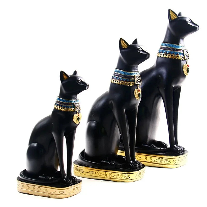 Afralia™ Resin Egyptian Cat Bestet Goddess Figurine Sculpture for Home Office Decor