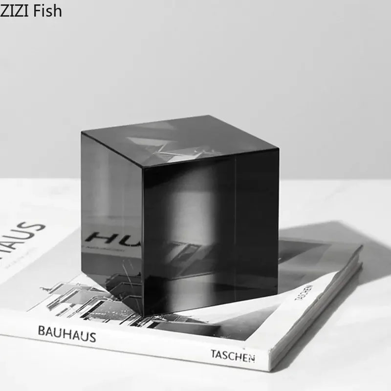 Afralia™ Crystal Cube Ornaments Clear Glass Sculpture Desk Decoration Geo Graded Square