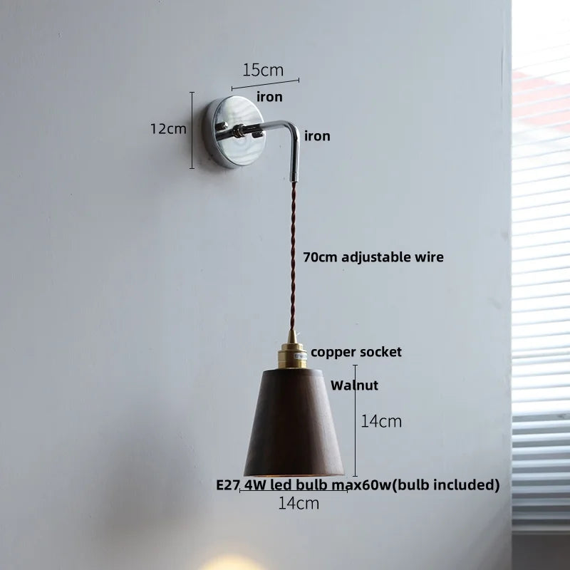 Afralia™ Ash Wood LED Wall Light with Pull Chain Switch, Japanese Style Bedside Lamp