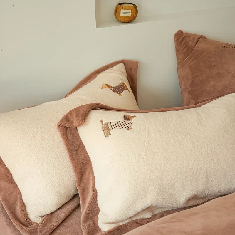 Afralia™ Embroidered Imitation Cashmere Bedding Set for Queen Bed Warm Winter Cozy Set