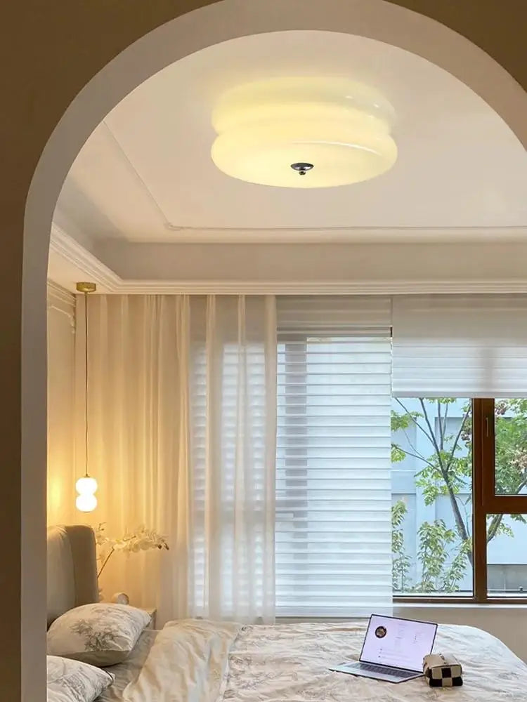 Afralia™ White Yellow Glass LED Ceiling Chandelier Modern Living Room Decor