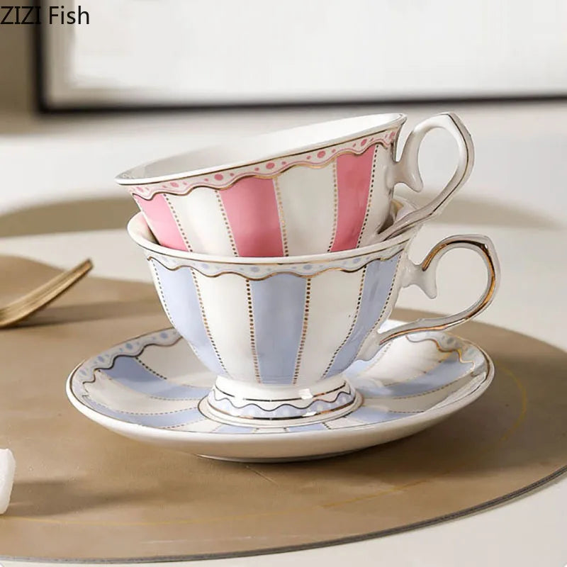 Afralia™ Ceramic Polka Dot Cup&Saucer Set - Gold Finish Tea Coffee Mug Fruit Juice