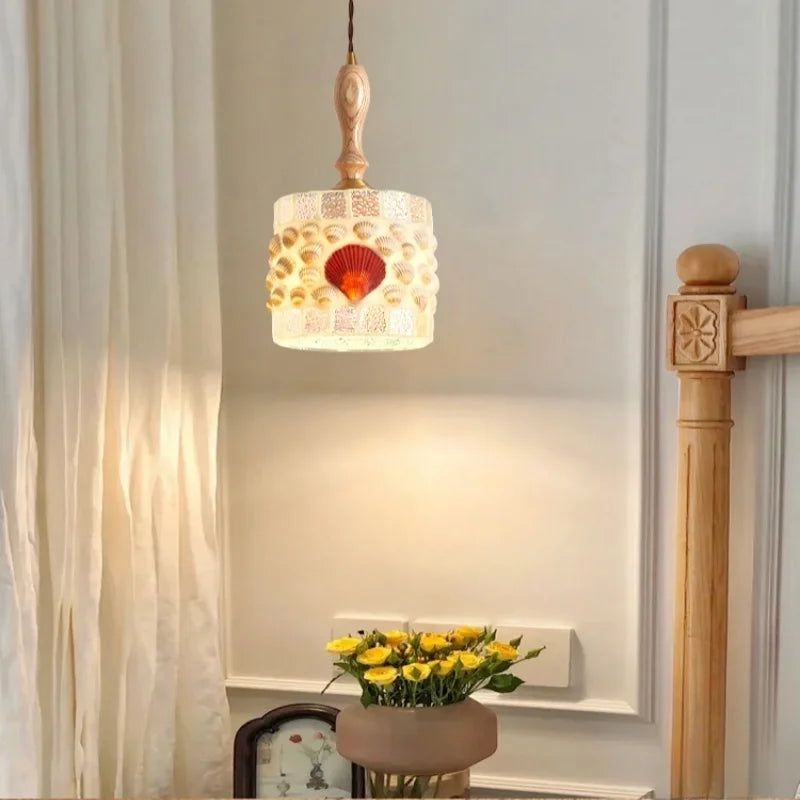 Afralia™ Vintage Resin LED Hang Lamp With Wood Handle - French Style Lighting