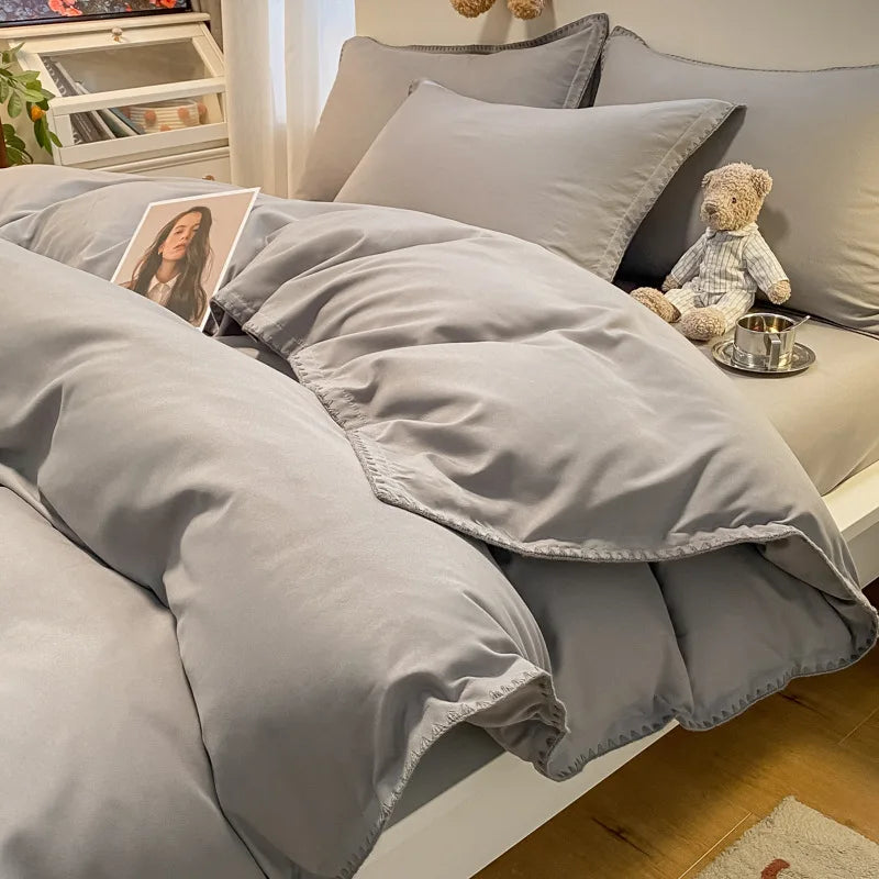 Afralia™ Solid Color Shell Edge Bed Set: Soft, Skin-Friendly, Non-Fading. Single Queen Size.