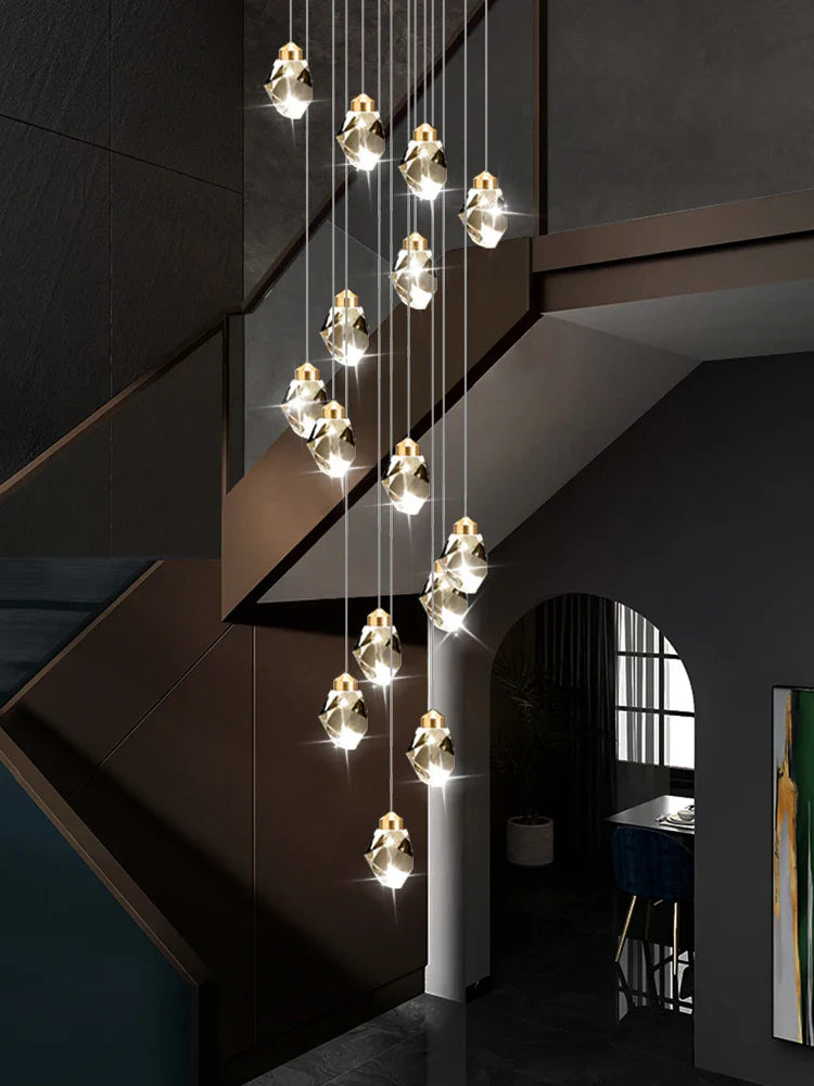 Afralia™ Nordic Crystal Chandelier for Living Room Villa Ceiling - Staircase Pendant Lamps