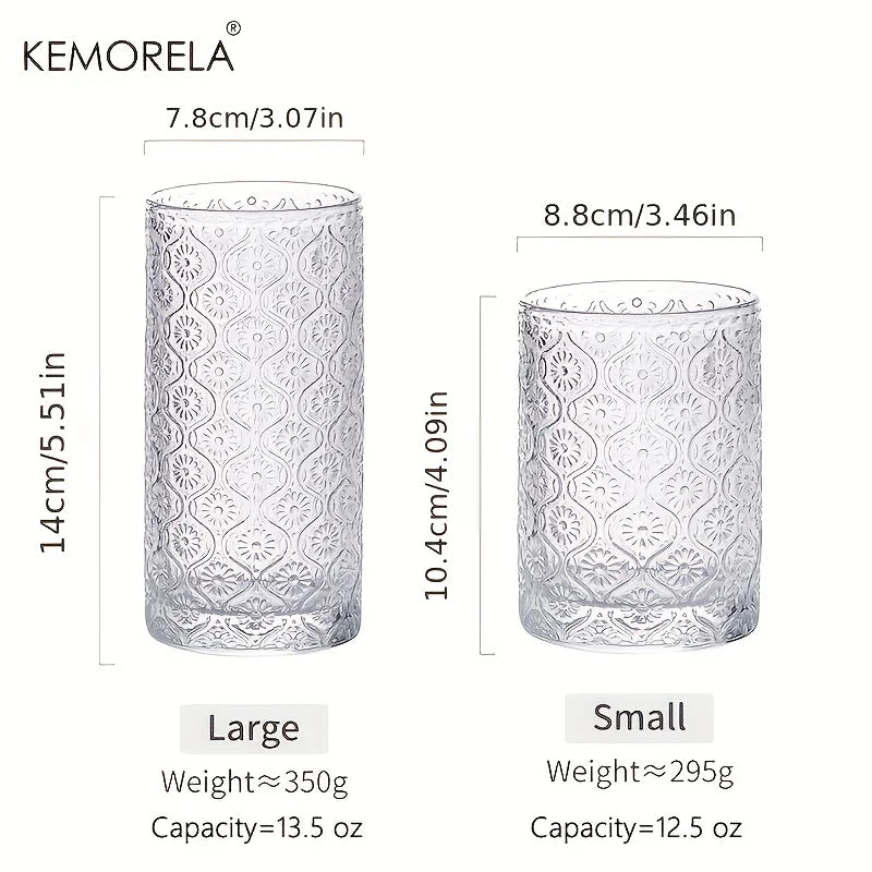 Afralia™ 4-Piece Vintage Embossed Glassware Set | Elegant Cocktail Glasses for Bar and Beverages