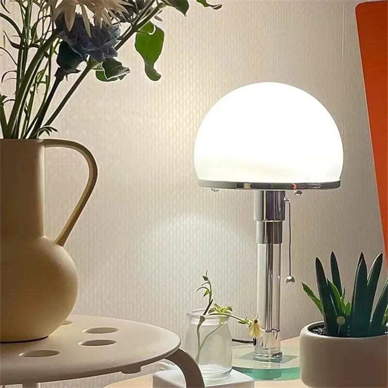 Afralia™ Bauhaus Milk White Glass Table Lamp Chrome Nordic Retro Light