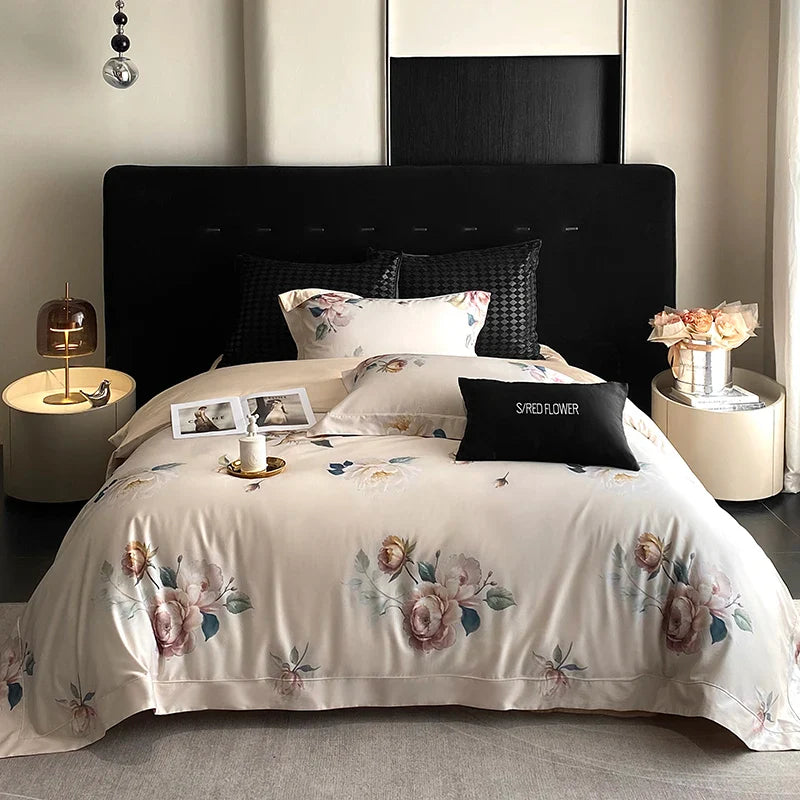Afralia™ Vintage Rose Flower Print Bedding Set with Egyptian Cotton Luxury and Timeless Elegance
