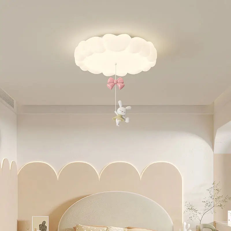 Afralia™ LED Bubble Cloud Rabbit Ceiling Light - Cream Style Warm Lighting for Children's Room