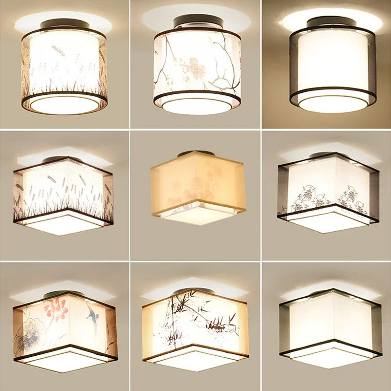 Afralia™ Vintage Linen Fabric Ceiling Light: Chinese Style LED Lamp for Home Decor
