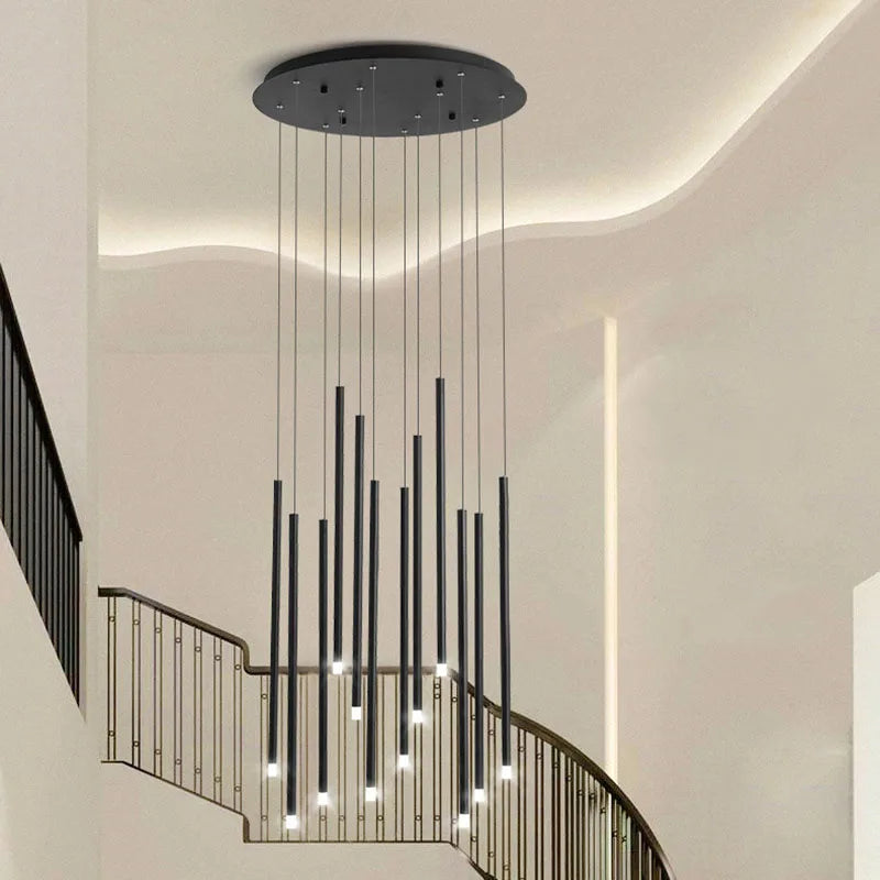 Afralia™ LED Chandelier: Modern Minimalist Gold Black Wire Adjustable Light Fixture for Dining Room