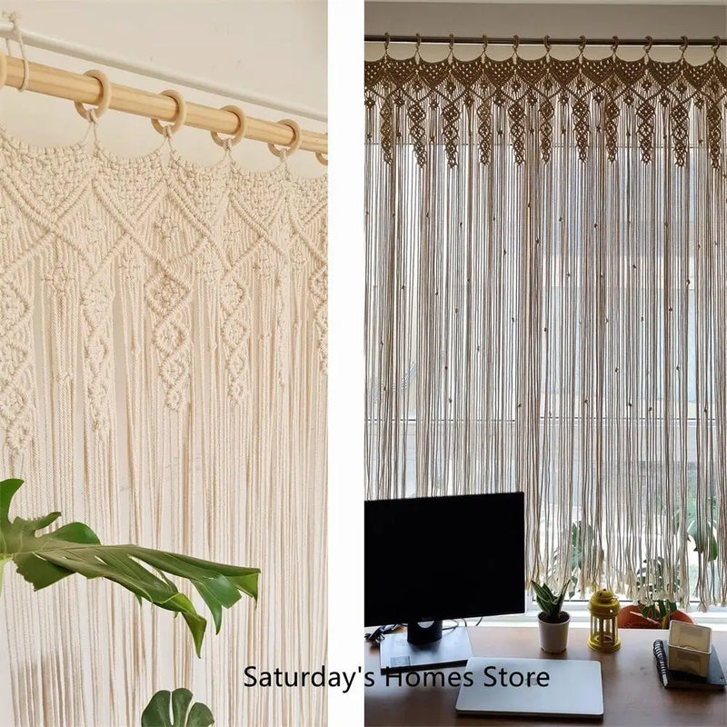 Bohemia Macrame Cotton Door Curtain Tapestry Hand Woven Blocking Curtain - Afralia™