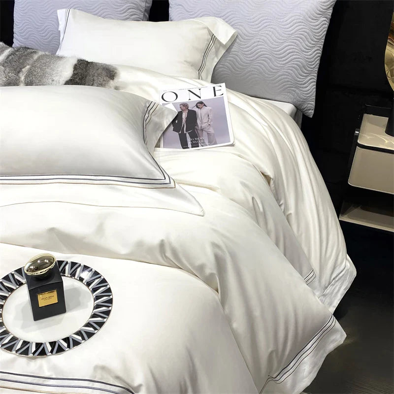 Afralia™ Luxury Pearl White 1000TC Egyptian Cotton Bedding Set