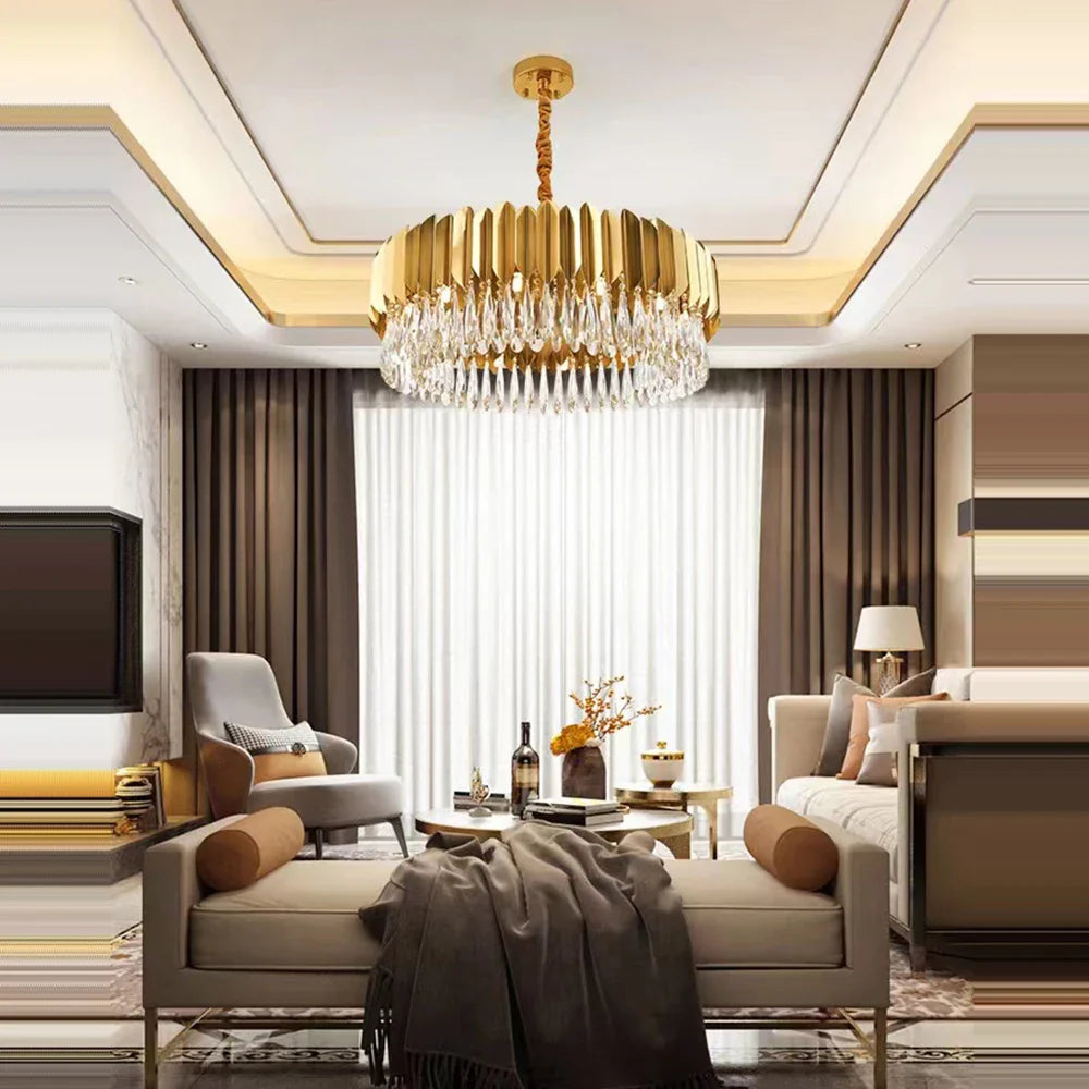 Afralia™ Gold Crystal Water Droplet Pendant Light - Black Suspension Lamp