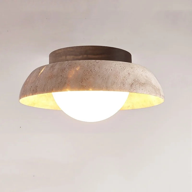 Afralia™ White Glass LED Ceiling Light Wood Canopy Modern Flush Mount