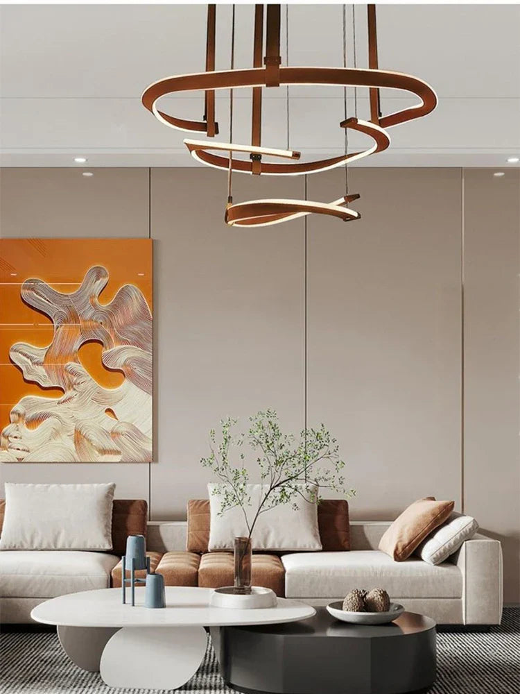 Afralia™ Modern Leather Ring Chandelier for Minimalist Living Room Villa Restaurant Hall