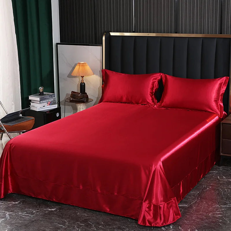 Afralia™ Silk King Bed Sheet Set with Pillowcase - Luxuriously Soft Solid Color Flat Sheet