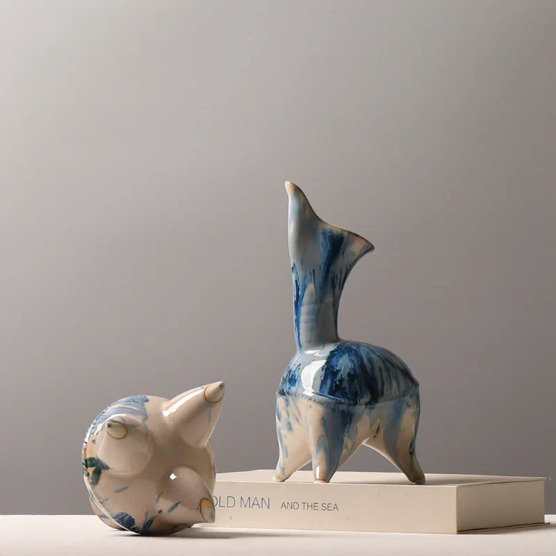 Afralia™ Irregular Ink Pattern Ceramic Flagon Vase - Chinese Porcelain Home Decoration