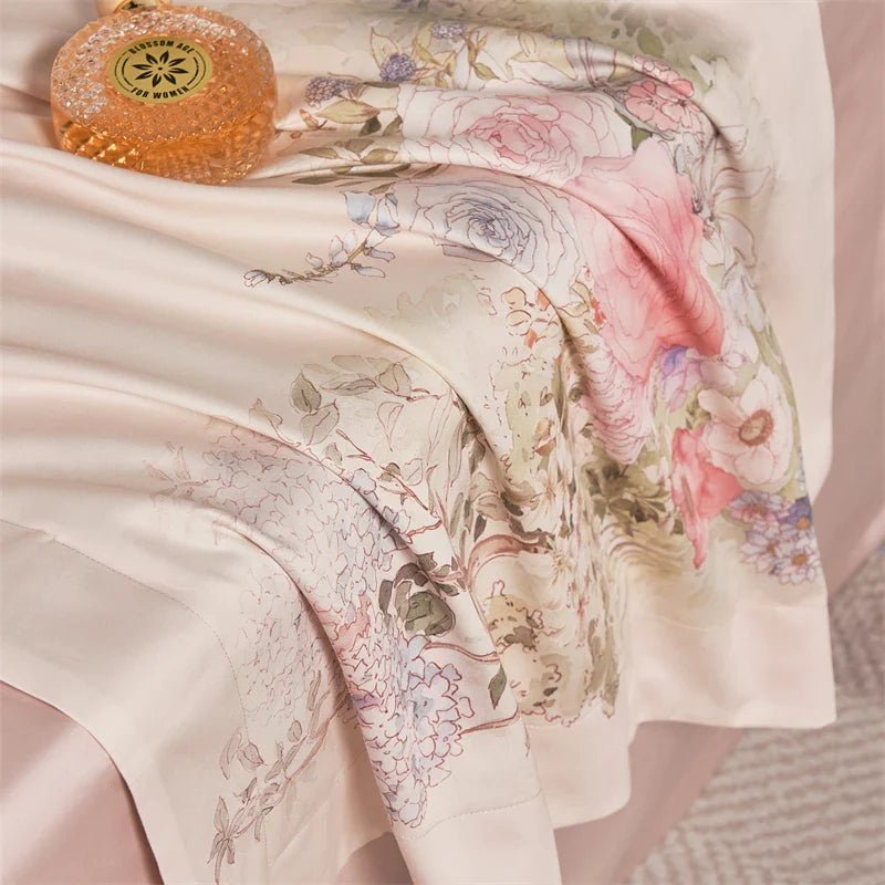 Afralia™ Flowers Pattern 1000TC Egyptian Cotton Luxury Bedding Set & Silk Duvet Cover