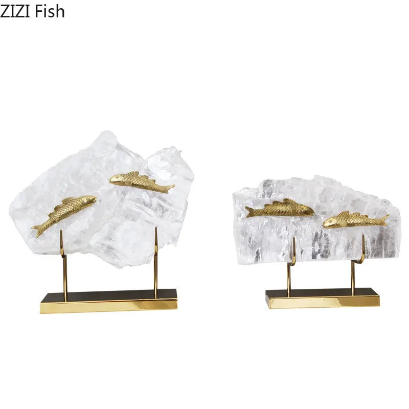 Afralia™ Golden Fish Crystal Ornament Home Decoration Metal Statue