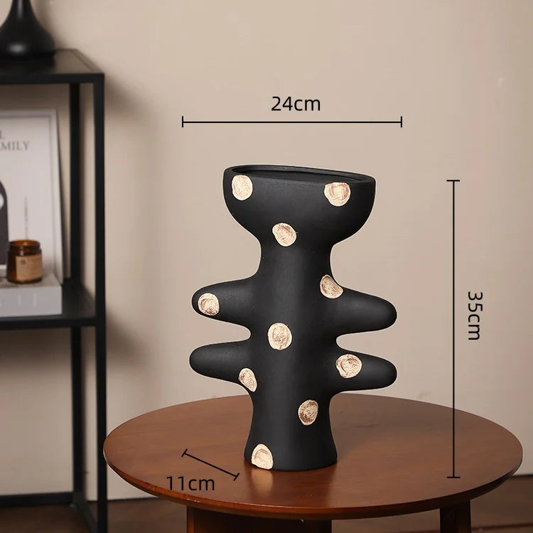 Afralia™ Polka Dot Geometric Vase: Handmade Ceramic Flowerpot Home Decor