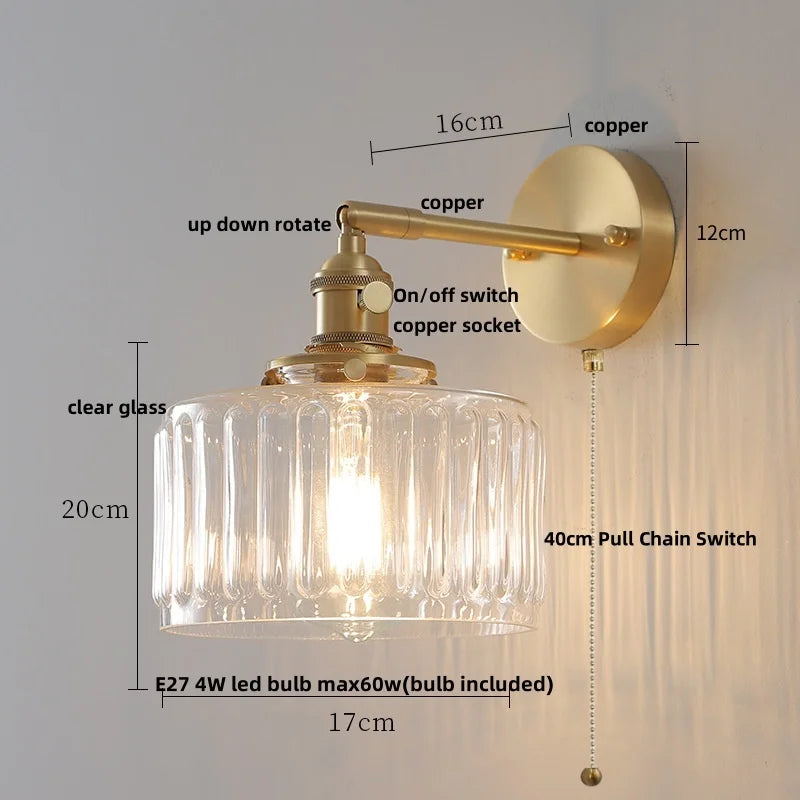 Afralia™ Clear Flower Glass LED Wall Lamp with Pull Chain Switch