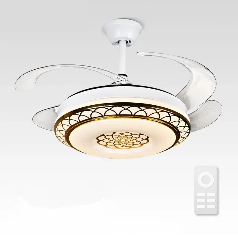 Afralia™ Modern Chandelier Ceiling Fan with Retractable Blades & LED Lights