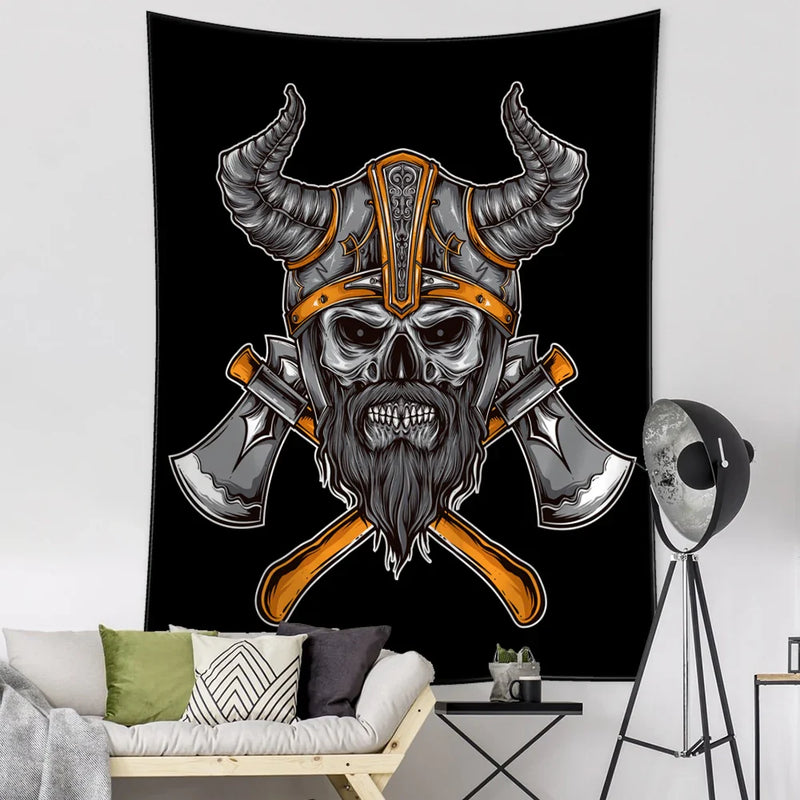 Afralia™ Viking Person Head Tapestry Psychedelic Wall Hanging for Bohemian Room Decor