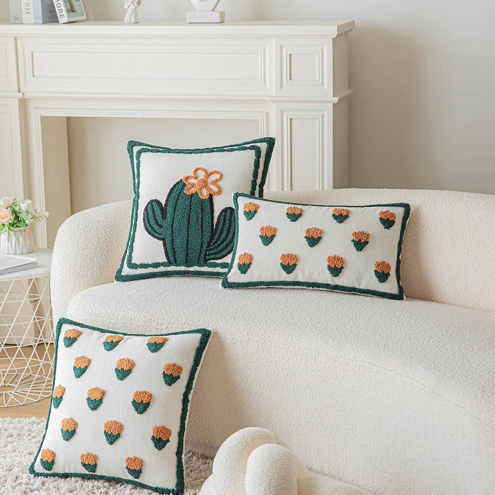 Afralia™ Cactus Embroidery Throw Pillow Cover Nordic Minimalist Decor for Sofa
