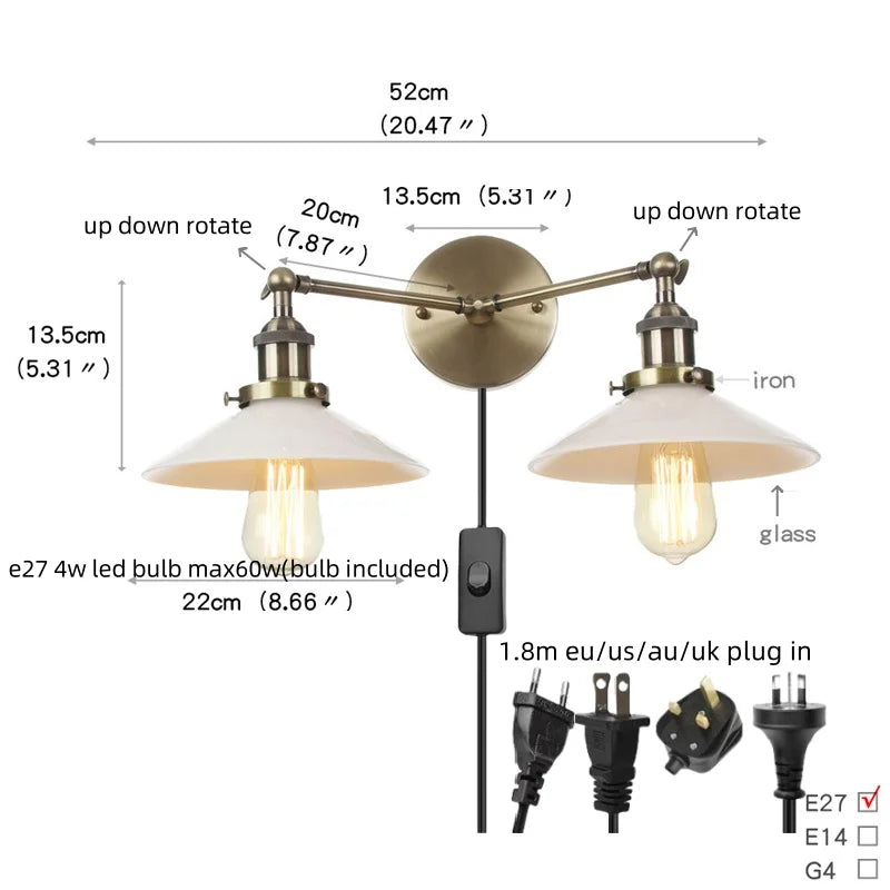 Afralia™ Industrial Vintage Loft 2-Light Plug In LED Wall Lamp