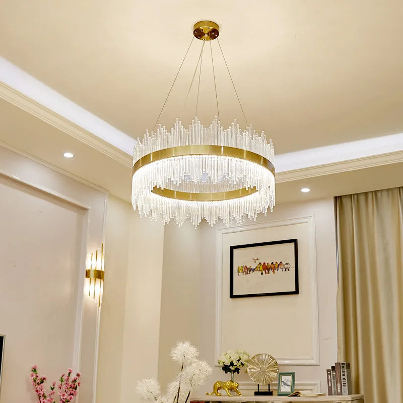 Afralia™ Crystal Pendant Chandelier Remote Control Dimmable LED Lighting