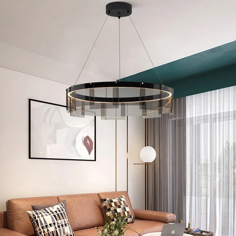 Afralia™ Smoky Glass LED Pendant Chandelier for Dining Living Bedroom Lighting