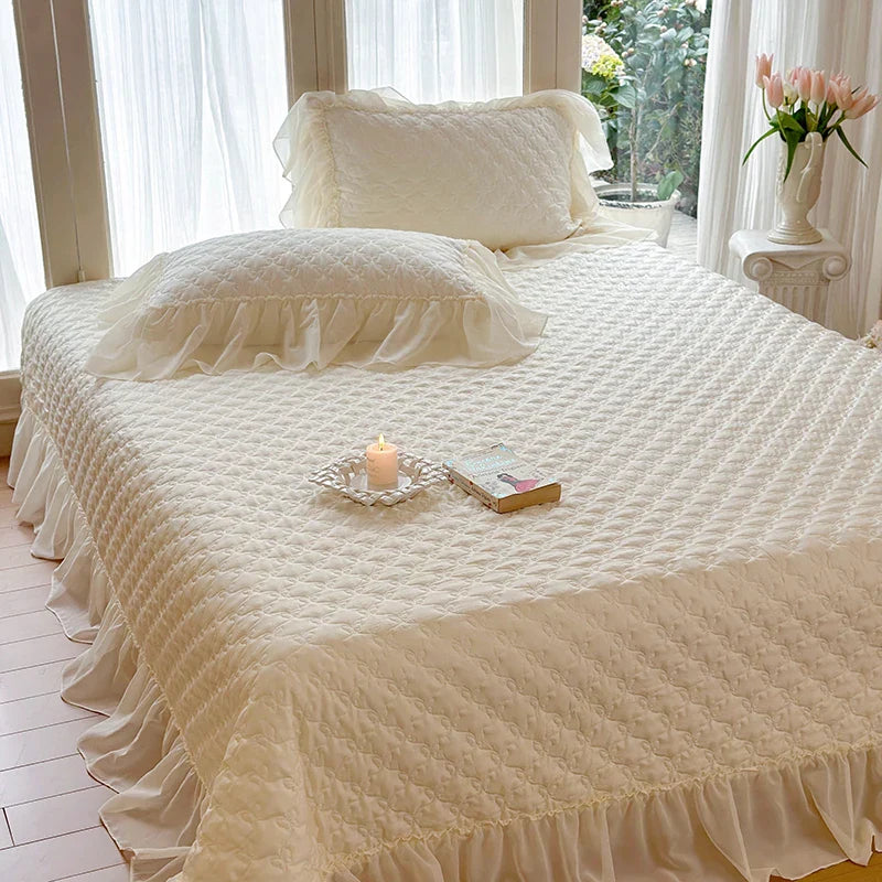 Afralia™ Luxury Lace Edge Bedspread Set with Pillowcases
