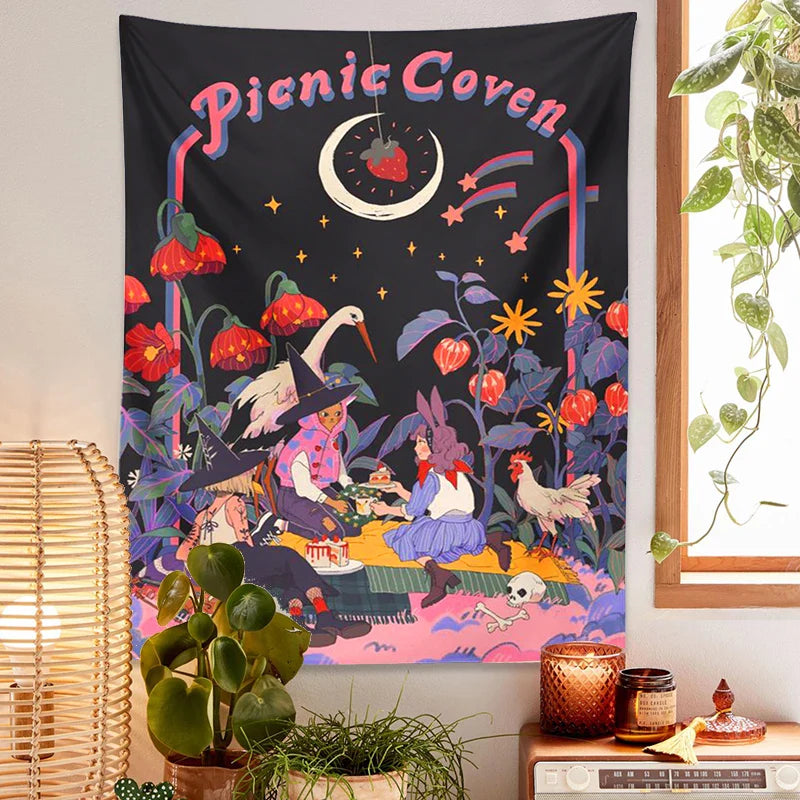 Afralia™ Psychedelic Forest Tapestry Wall Hanging: Magical Fairy Tale Mushroom Moon Fantasy