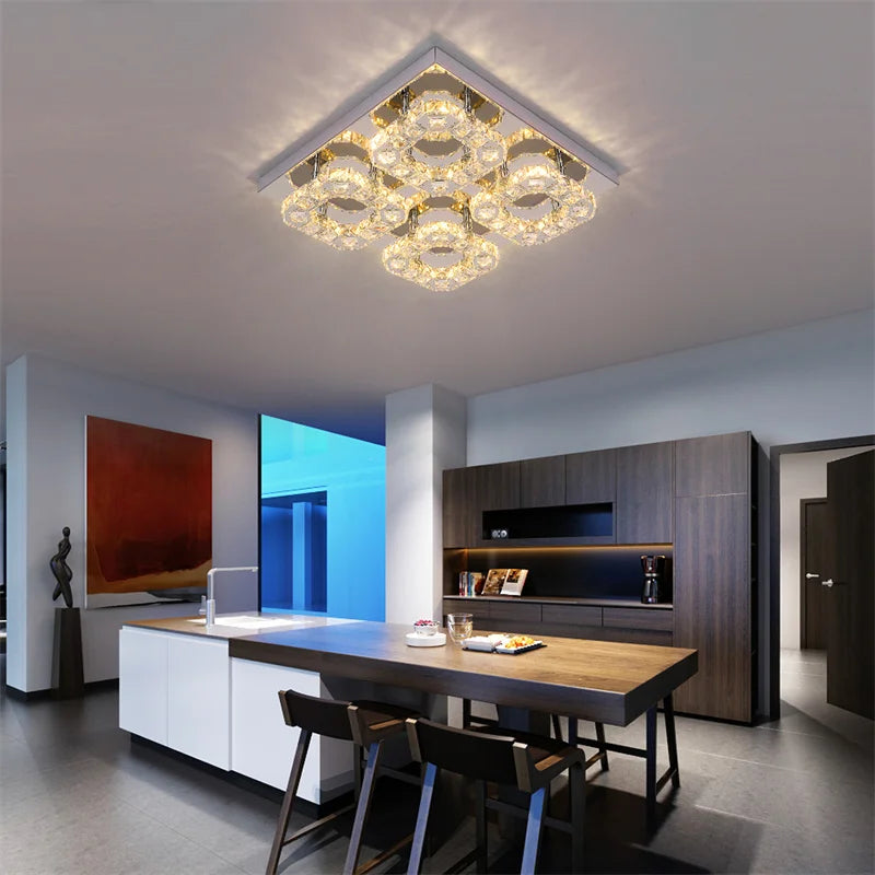 Afralia™ Crystal LED Ceiling Chandelier: Elegant 3-Side Nordic Indoor Light for Living Room