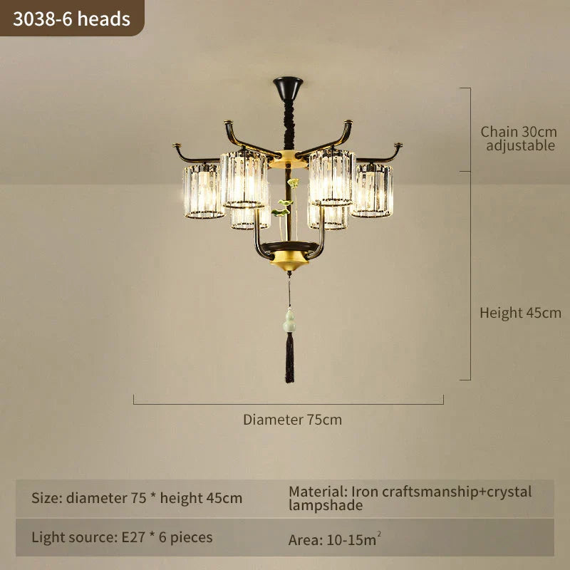 Afralia™ Luxury Copper Jade Chandelier for Middle Floor Living Room