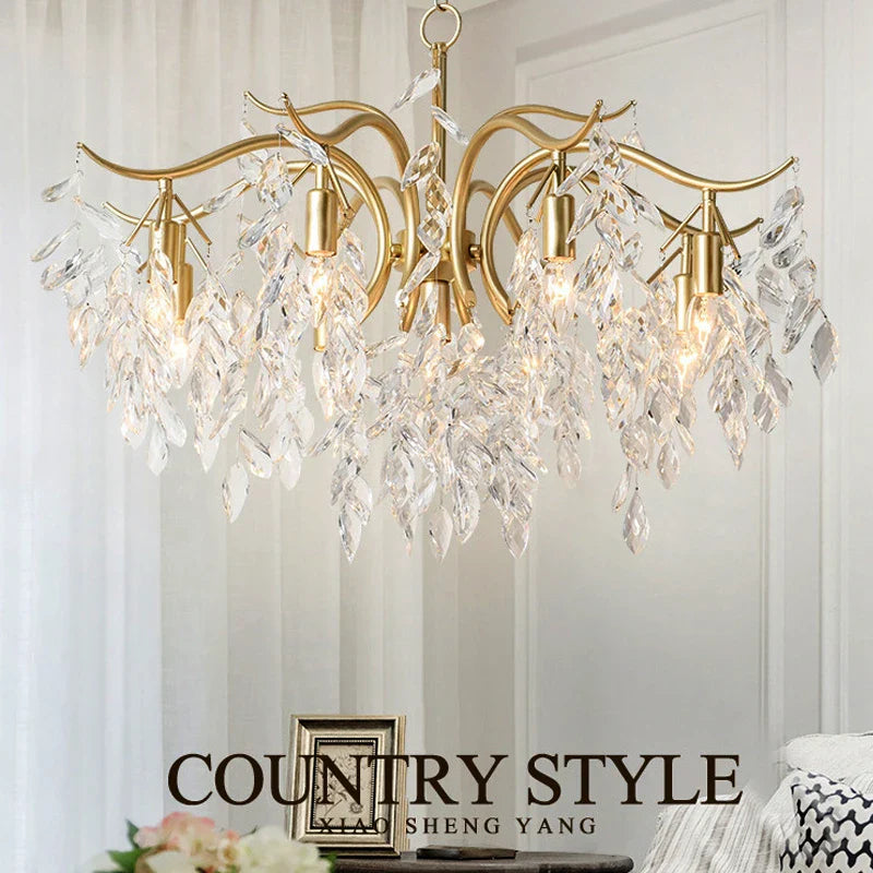 Afralia™ Crystal Bedroom Living Room Ceiling Chandelier Glossy Lamps