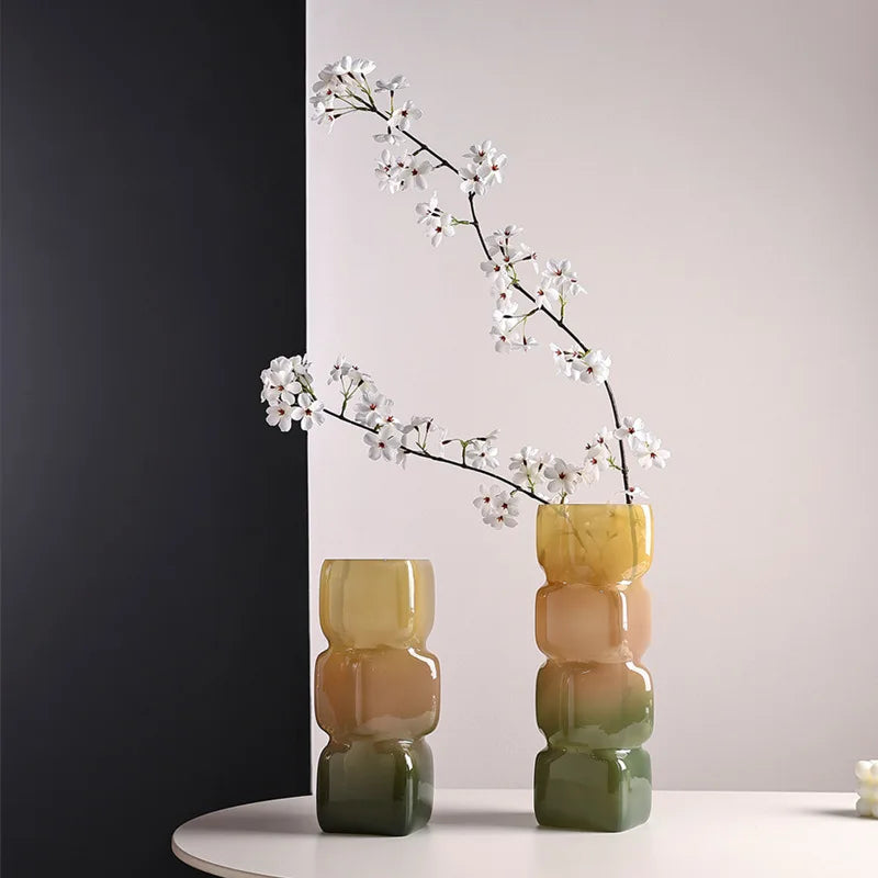 Afralia™ Square Glass Vase Gradient Color Hydroponics Flower Pot Home Decoration