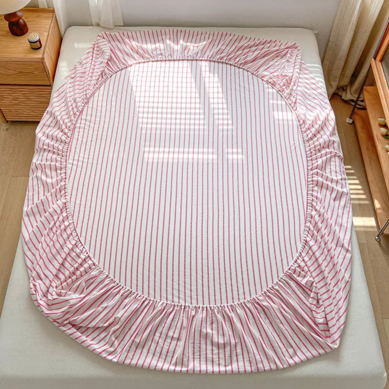 Afralia™ Cotton Stripe Fitted Sheet- Single Cozy Mattress Cover with Elastic Band
