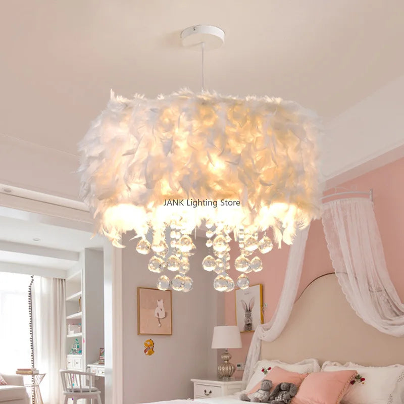 Afralia™ Simple Feather Chandelier for a Romantic Bedroom, Warm LED Fixture