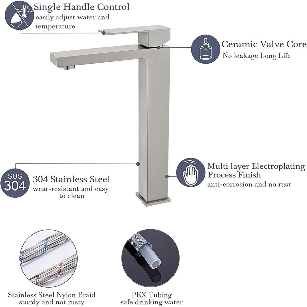 Afralia™ Brushed Gold Basin Faucet Single Handle Cold Hot Water Mixer Deck Mounted