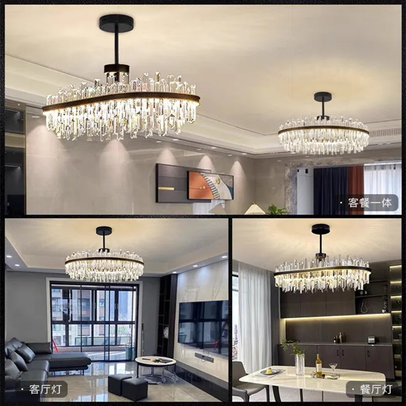 Afralia™ Light Luxury Crystal Chandelier Pendant Lights Set - Modern LED Dimmable Lustre Combination